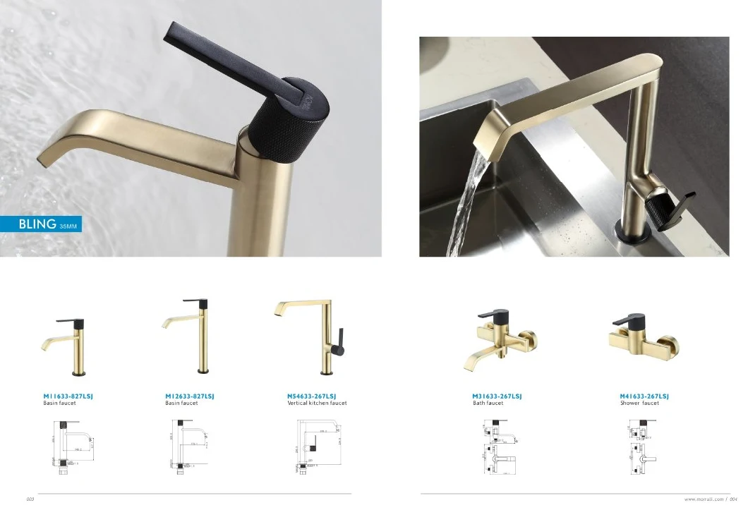 Momali Popular Selling Brushed Gold Brass Basin Faucet for Bathroom Shower Room