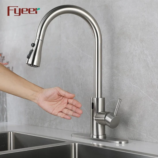 Fyeer Grifo extraíble para fregadero de cocina sin contacto, mezclador automático con sensor de acero inoxidable